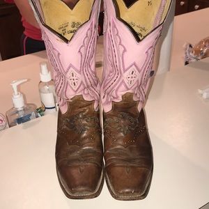 Pink and brown cowboy boots